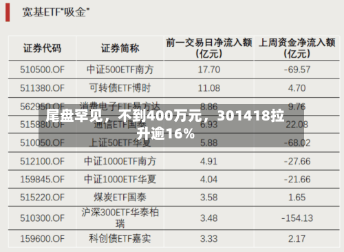 尾盘罕见，不到400万元，301418拉升逾16%-第2张图片