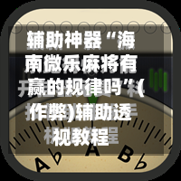 辅助神器“海南微乐麻将有赢的规律吗”(作弊)辅助透视教程