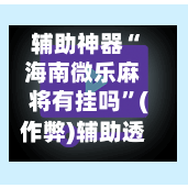 辅助神器“海南微乐麻将有挂吗”(作弊)辅助透视教程-第2张图片