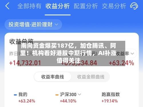 南向资金爆买187亿，加仓腾讯、阿里！机构看好港股中期行情，AI补涨值得关注